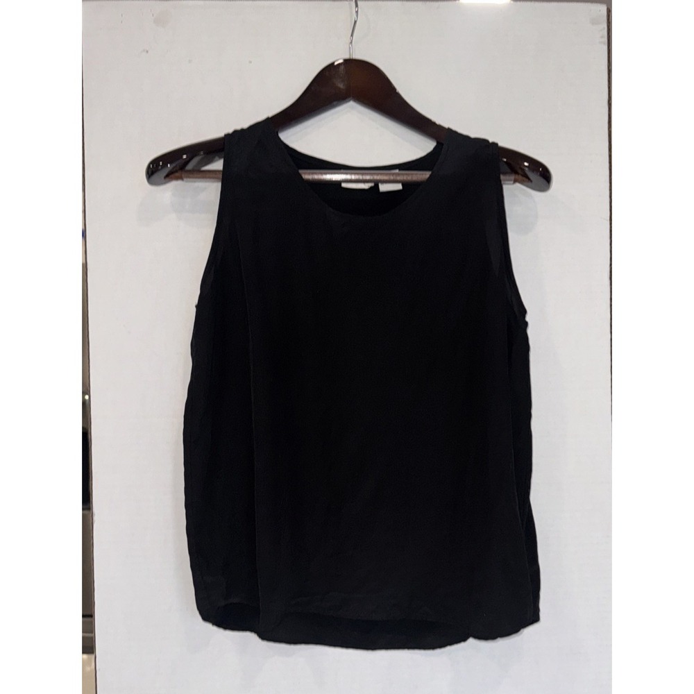 Erika Black 100% Pure Silk Sleeveless Tank Top Large Vintage Minimalist Shell